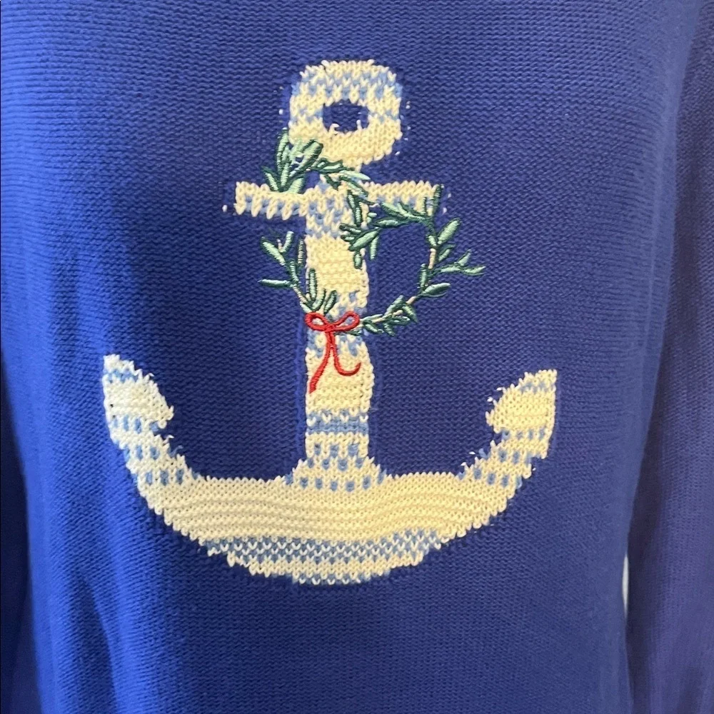 Talbots Sweater Anchor Holiday Size Medium Blue
